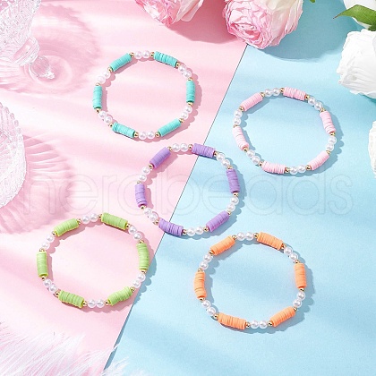 Handmade Polymer Clay Heishi Beads Bracelets BJEW-JB11780-1