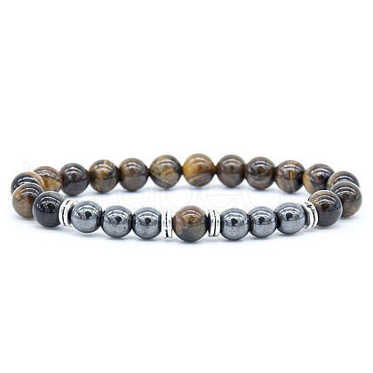 Dyed Natural Tiger Eye & Synthetic Hematite Stretch Bracelet XX9870-6-1