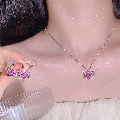 Heart Alloy with Glass Pendant Necklace & Hoop Earring FS-WG91246-04-1