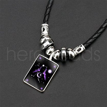 Alloy & Glass & Imitation Leather Cord Pendant Necklaces WGFA685-01-1