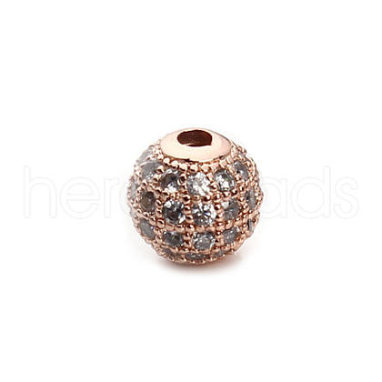 CZ Brass Micro Pave Grade AAA Clear Color Cubic Zirconia Round Beads KK-O065-6mm-05RG-NR-1