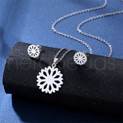 304 Stainless Steel Pendant Necklace & Stud Earring FS-WGC30A7-07-1