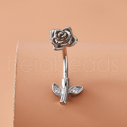 Rose Brass Crystal Rhinestone Curved Barbell Belly Rings FS-WG9EA33-01-1