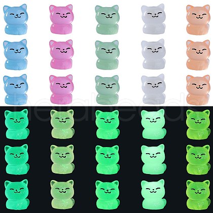 Olycraft 30Pcs 5 Colors Luminous Resin Cute Little Cat Ornaments RESI-SZ0003-43-1