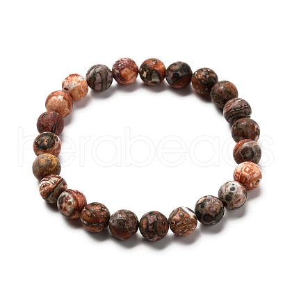 Frosted Round Natural Leopard Skin Jasper Beads Stretch Bracelet for Men Women BJEW-JB06809-1
