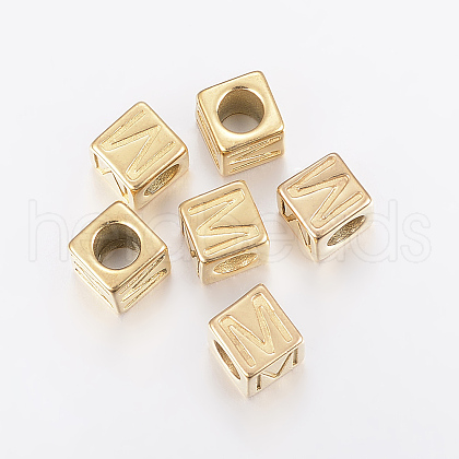 304 Stainless Steel Large Hole Letter European Beads X-STAS-H428-01G-M-1