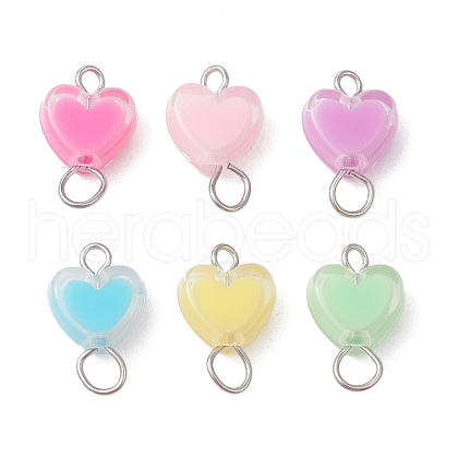 6Pcs 6 Colors Acrylic Bead in Bead Heart Connector Charms PALLOY-JF03342-02-1
