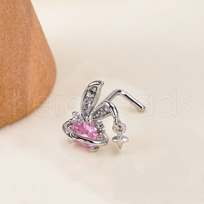 Bohemian Style 304 Stainless Steel Pave Pink Cubic Zirconia L-Shaped Nose Rings FS-WG96CDA-09-1
