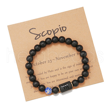 12 Constellations Frosted Synthetic Black Agate Round Beaded Strertch Bracelets for Men Women WG62DB1-08-1