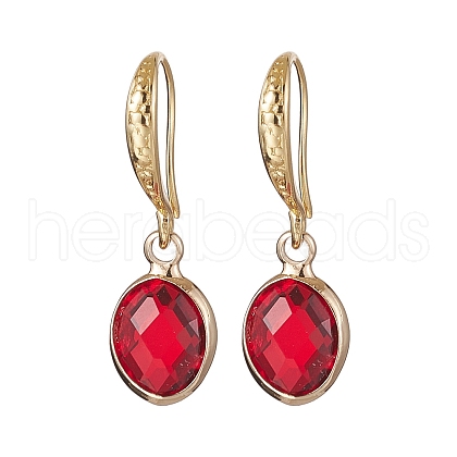 Oval Brass with Glass Pendants Dangle Earring for Women EJEW-JE05938-1
