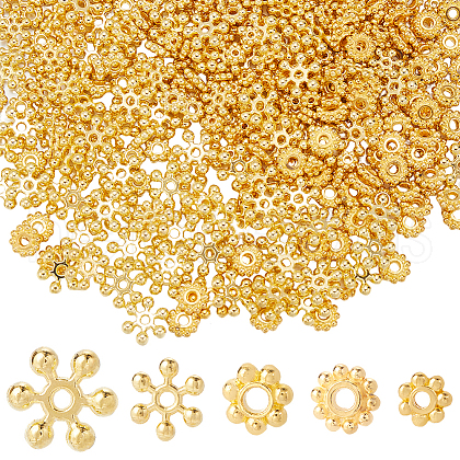 SOFPLATE 500Pcs 5 Styles Alloy Daisy Spacer Beads FIND-SP0002-22C-1