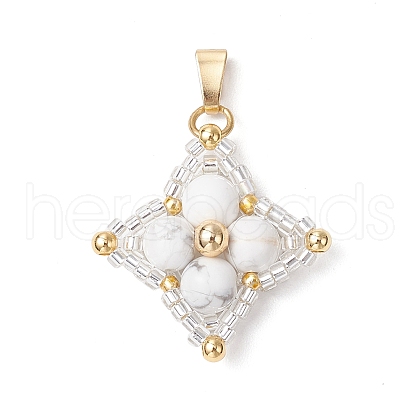 Natural Howlite & Glass Seed Beaded Star Pendants PALLOY-MZ00692-04-1