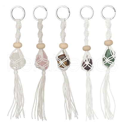 Waxed Cotton Cord Braided Macrame Pouch Gemstone Holder Keychain KEYC-JKC00537-1