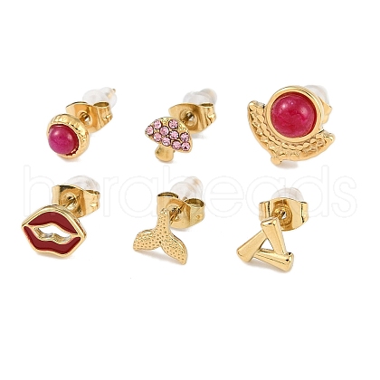304 Stainless Steel Rhinestone Stone Dyeing Stud Earrings EJEW-S224-04G-05-1
