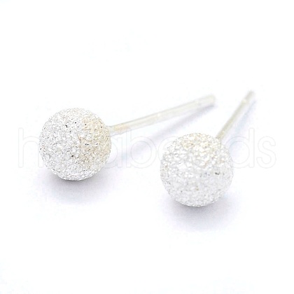 Textured 925 Sterling Silver Ball Stud Earrings EJEW-L202-004B-1