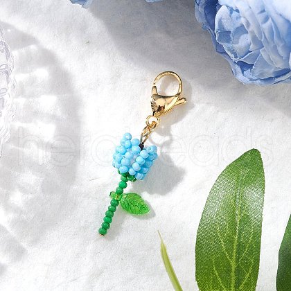 Mother's Day Carnation Glass Seed Beads & Acrylic Dendant ecorations HJEW-MZ00228-05-1