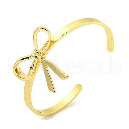 Bowknot Rack Plating Brass Open Cuff Bangles for Women BJEW-P322-06A-G-1