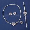 Flower Brass Micro Pave Cubic Zirconia Pendant Necklaces & Stud Earrings & Rings & Bracelets Sets WG9A1B1-02-1