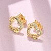 Heart with Butterfly Brass Micro Pave Clear Cubic Zirconia Stud Earrings EJEW-D305-01G-5