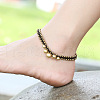 Ethnic Style Brass Bell Charm Braided Waxed Cord Adjustable Anklets for Women FS-WG2B00D-01-2