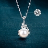 925 Sterling Silver Micro Pave Clear Cubic Zirconia with Natural Freshwater Pearl Pendant Necklace WGB08A2-02-1