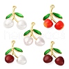 Brass Green Enamel & Plastic Cherry Pendants KK-I276-17G-1