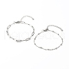 Tarnish Resistant 304 Stainless Steel Paperclip & Satellite Chains Bracelet Set BJEW-JB06524-1