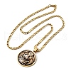 304 Stainless Steel Glass Flat Round with Archangel Michael Pendant Necklaces for Women NJEW-M105-09G-2