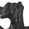 Glass Imitation Pearl Round Tassel Stud Earrings EJEW-JE06453-01-3