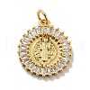 Flat Round with Saint Brass Micro Pave Clear Cubic Zirconia Pendants KK-G419-25G-2