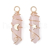 2Pcs 2 Styles Natural Rose Quartz Double Terminated Pointed Pendants PALLOY-JF03122-03-1