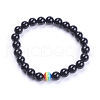 Natural Howlite & Black Agate Beaded Stretch Bracelets G-I197-04-2