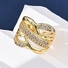 Brass Micro Pave Clear Cubic Zirconia Cuff Rings RJEW-U047-13G-3
