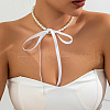 Bowknot Satin Cord Plastic Imitation Pearl Round Beaded Choker Necklaces for Women WG8633D-05-1