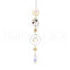 Wire Wrapped Natural Mixed Stone Ring with Tree of Life Pendant Decorations HJEW-K046-05G-02-2