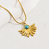 Stainless Steel Pave Synthetic Turquoise Fan Pendant Necklaces Women's Date Night Gift KL8796-5