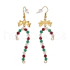 Glass Christmas Candy Cane with Alloy Bowknot Dangle Earrings EJEW-JE04971-03-2