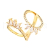 Brass Clear Cubic Zirconia Horse Eye Cuff Rings for Women RJEW-U047-31G-4