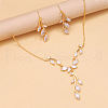Leaf Brass Crystal Rhinestone Pendant Necklaces & Stud Earrings Sets FS-WGACD3B-01-4