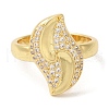 Leaf Brass Micro Pave Clear Cubic Zirconia Open Cuff Rings RJEW-U008-36G-2