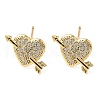 Heart Brass Micro Pave Clear Cubic Zirconia Stud Earrings EJEW-A132-08G-4