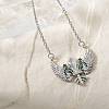 Vintage Brass Pave Green Cubic Zirconia Sword Wing Geometric Pendant Necklaces PI1133-1-1