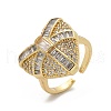 Brass Micro Pave Clear Cubic Zirconia Cuff Rings for Women RJEW-C126-03G-4