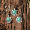 Bohemian Ethnic Style Zinc Alloy & Synthetic Turquoise Pendant Necklaces & Dangle Earrings Sets WG7E01E-11-1
