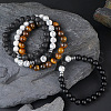4Pcs Gothic Natural Tiger Eye & Howlite & Lava Rock & Black Stone Bead Stretch Bracelet Sets IK2928-2