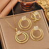 Rectangle & Ring 304 Stainless Steel with Crystal Rhinestone Pendant Necklace & Stud Earring & Ring FS-WGD6262-01-3