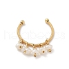 Brass Natural Freshwater Pearl Adjustable Open Cuff Rings for Women RJEW-U064-01G-4