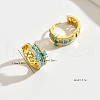 Elegant S925 Sterling Silver Cross Green Synthetic Turquoise Hoop Earrings LD2192-1