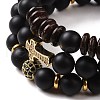 3Pcs Natural Dyed & Heated Black Agate and Coconut Beads Stretch Bracelets Set BJEW-JB08933-5