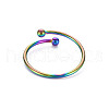 Rainbow Color 304 Stainless Steel Double Beaded Thin Open Cuff Rings RJEW-N038-048M-2